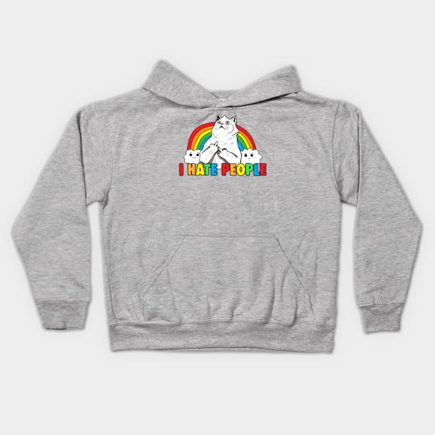 Fluff Off Rainbow Cat Hates People Kids Hoodie by Barnyardy